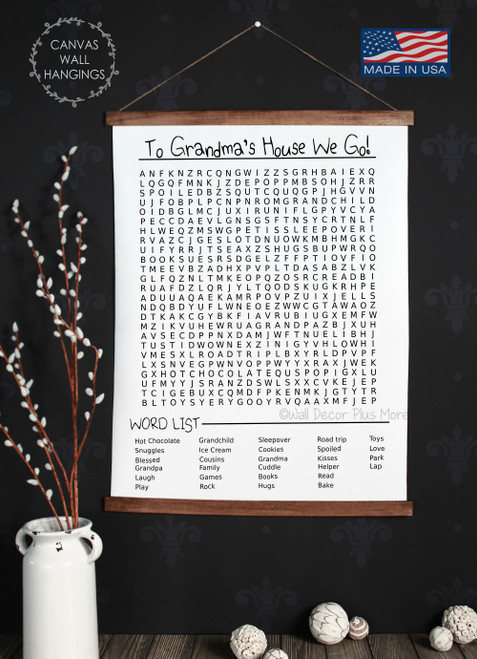 Wood Canvas Wall Hanging Sign Grandma's House Word Search Puzzle Print - 23x30