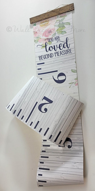 Canvas Growth Chart Height Tracker Sign Gray Wood Grain Floral Print 