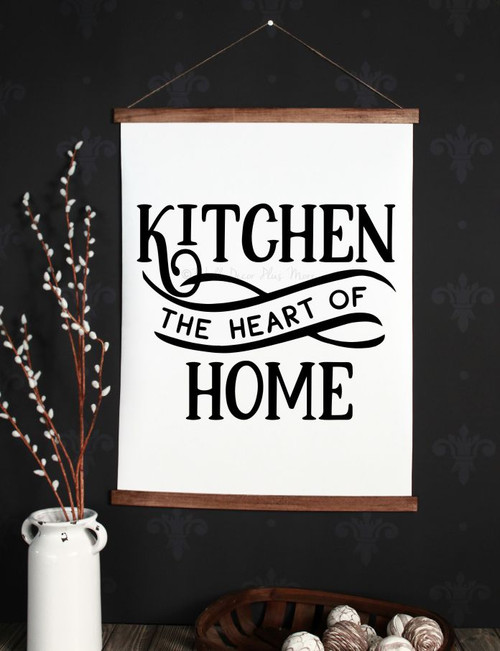 Wood Canvas Wall Hanging Sign Kitchen Heart of Home Decor Art Print 23x30