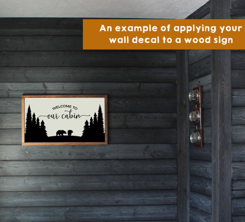Wall Decal Sticker Welcome To Cabin Tree Bear Silhouette Woodland Scene-Black