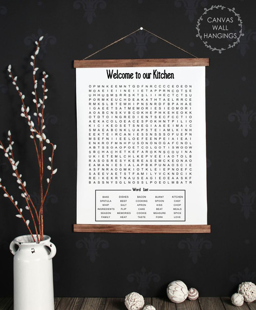 Wood Canvas Wall Hanging Sign Kitchen Decor Word Search Puzzle Art Print 19x24inch