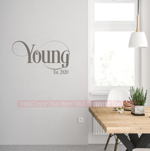 The Family Name with Large Monogram Letter in Swirls Art Wall Decal Stickers