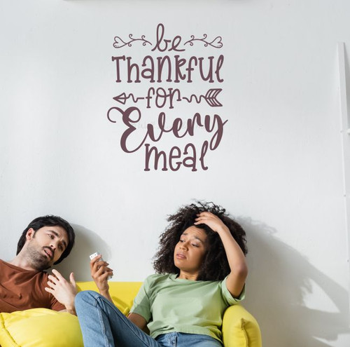 Kitchen Art Wall Decor Sticker Be Thankful For Every Meal Decal Quote Eggplant