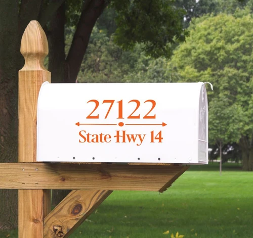 Mailbox Decal Sticker Vinyl Address Custom Number 2-Line Arrow Divider-Orange
