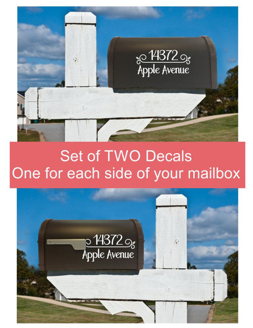 Decorative Mailbox Decals Custom Address Stickers Swirled Divider 3pc -White