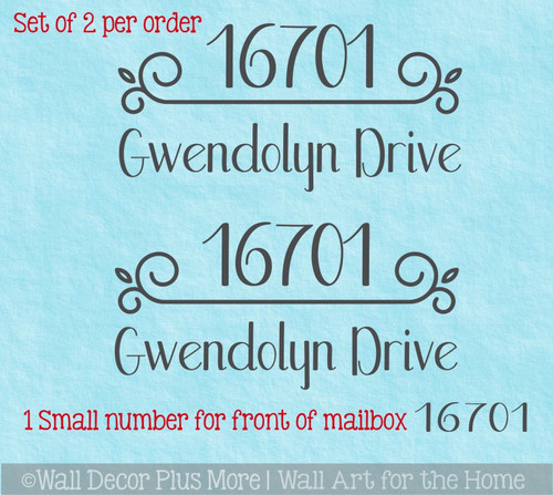 Custom Address and Last Name Personalized Mailbox Decal Sticker Floral with Curl Art Vinyl Letters set of two