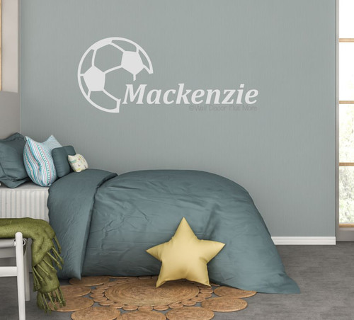 Soccer Ball With Name Wall Decal Sticker Custom Kids Room Sports Art LtGray