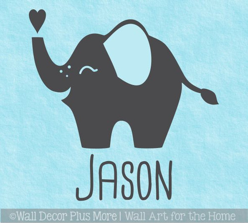 Elephant Wall Decal With Name Vinyl Lettering Sticker Nursery Decor Art