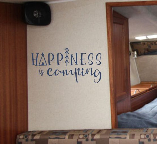 Happiness is Camping Camper Wall Art Decal Vinyl Sticker RV Travel Decor-Deep Blue