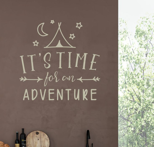 Time For An Adventure Wall Decal Quote Tent Art RV Camper Decor Sticker-Warm Gray