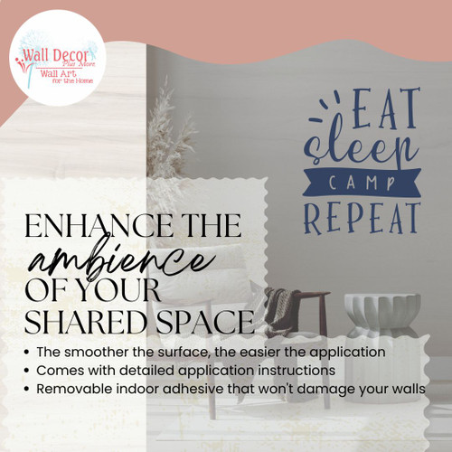 RV Decor Eat Sleep Camp Repeat Camper Wall Art Decal Sticker Quote DBlue enhance