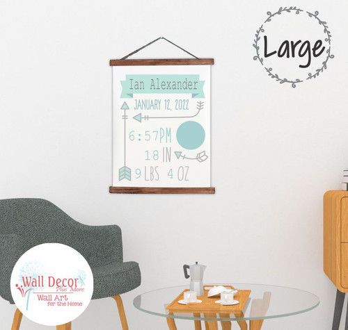 Wood and Canvas Sign, Arrows Mint Gray Baby Birth Announcement-19x24 Inch