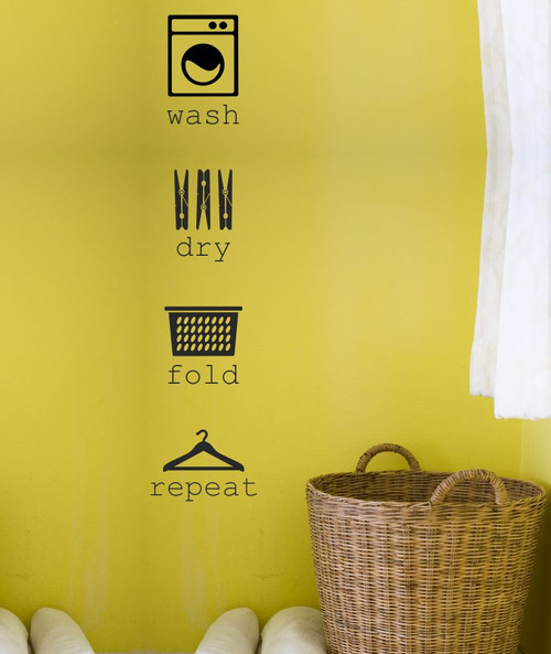 Laundry Room Wall Decal Wash Dry Fold Repeat-Black