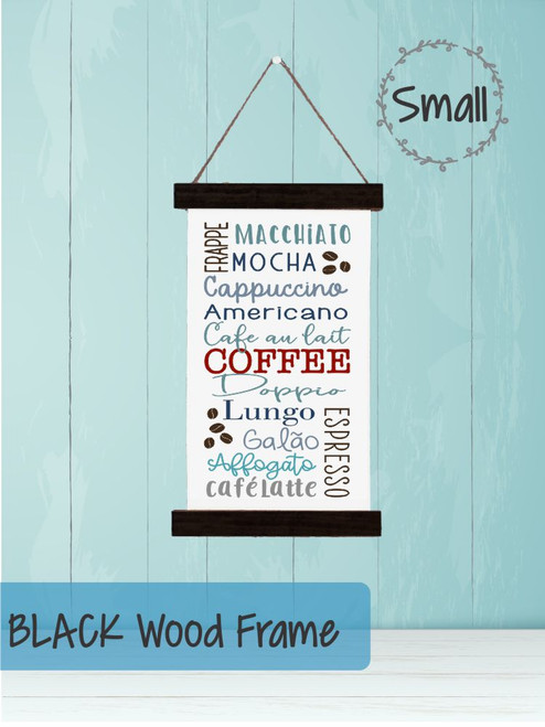 Wood, Canvas Sign Coffee Words Montage Wall Hanging- Small 9x15
