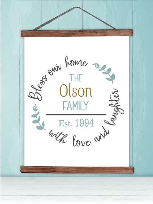 Wood, Canvas Sign Family Name Date Bless Our Home- Xlarge 23x30