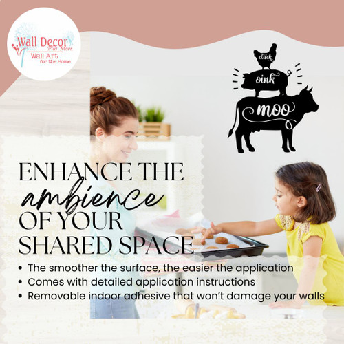 Rooster Pig Cow Farm Vinyl Wall Art Decal Stickers Cluck Oink Moo Blk enhance