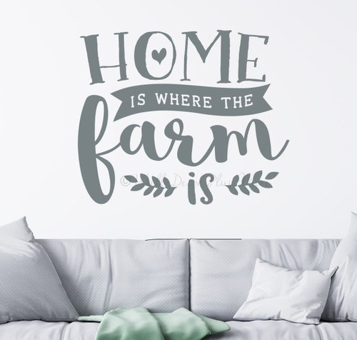 Home Where Farm Is Wall Art Quotes Decal Farmhouse Decor Sticker StormGray