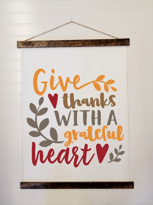 Wood, Canvas Sign Fall Give Thanks Grateful Heart