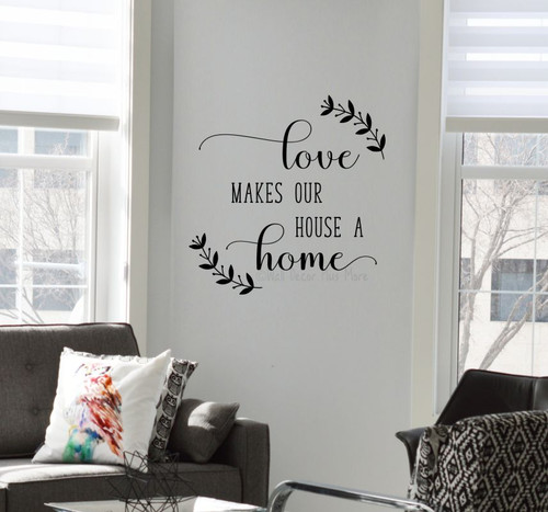 Love Makes House Home Laurel Vinyl Wall Art Sticker-Black
