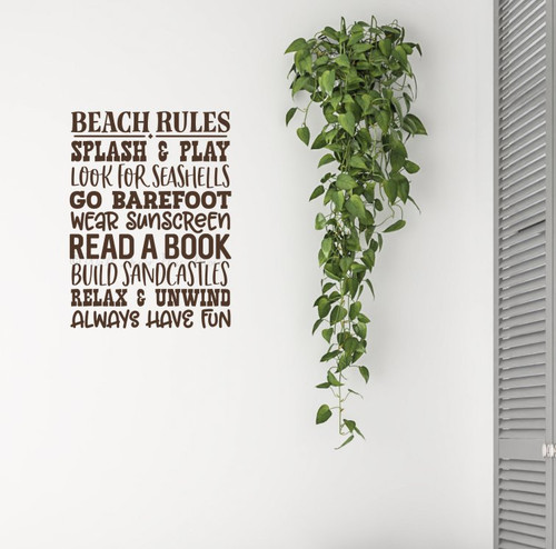 Beach Rules Vinyl Wall Art Quote Decal Sticker Words Chocolate Brown