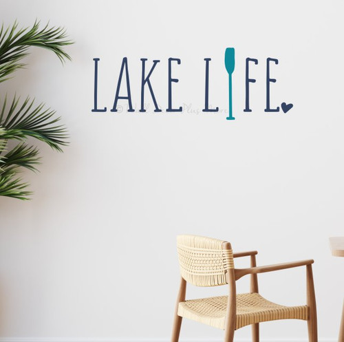 Lake Life Paddle Oar Beach House Wall Art Decal Sticker-Deep Blue and Teal