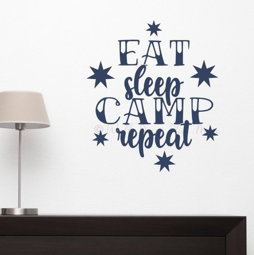 Eat Sleep Camp Repeat Vinyl Lettering for Camper Walls Decal-Deep Blue