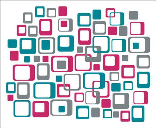 Funky Square Wall Vinyl Stickers Shapes StormGray, Teal and Hot Pink