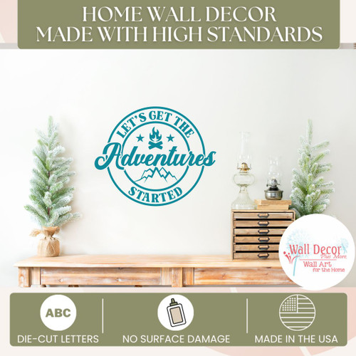 Lets Get The Adventures Started Camper Wall Art Decal Teal standards