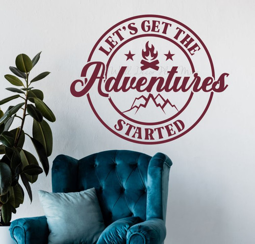 Lets Get The Adventures Started Camper Wall Art Decal Burgundy