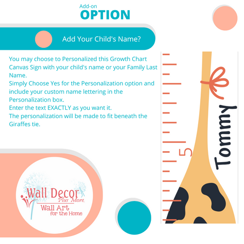 Canvas Growth Chart Height Tracker Sign Giraffe-personalize your chart for the perfect gift!