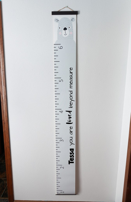 Canvas Growth Chart Height Ruler Tracker Sign Bear with Name and Quote