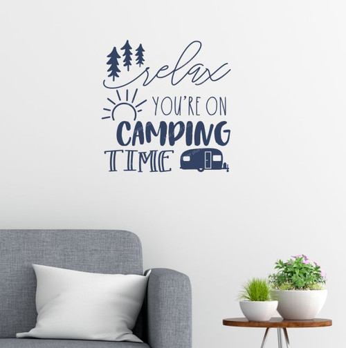 Relax On Camping Time Wall Decal with Tree Art-Deep Blue