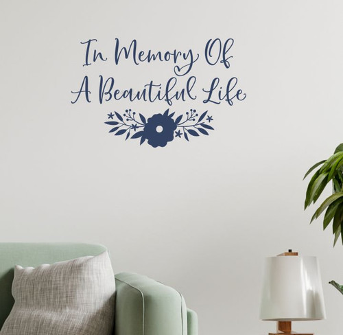 In Memory Of Beautiful Life Wall Decal Sticker Memorial Decor Quote DeepBlue