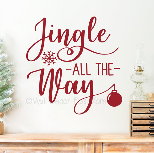 Jingle All The Way Holiday Wall Decal Quote Lettering Sticker Art Red