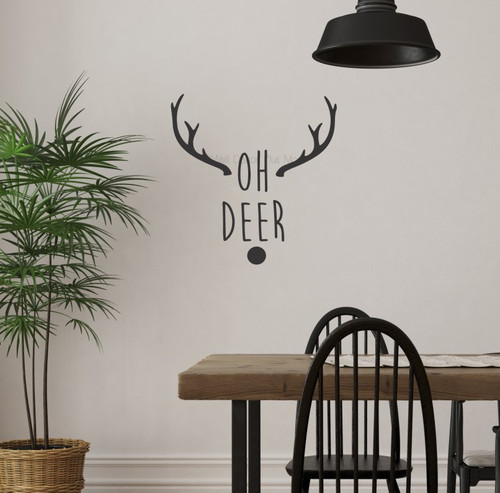 Oh Deer Antlers Nose Christmas Winter Wall Art Sticker Vinyl Decal Black