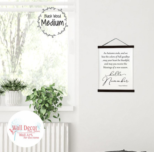 Canvas Sign Hello November Fall Decor Wall Hanging Print Medium Black Wood