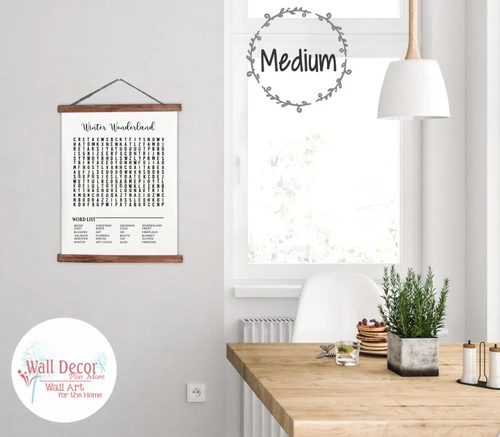 Canvas Sign Winter Wonderland Word Search Bathroom Wall Art Medium Walnut