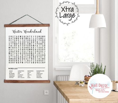 Canvas Sign Winter Wonderland Word Search Bathroom Wall Art XLarge Walnut