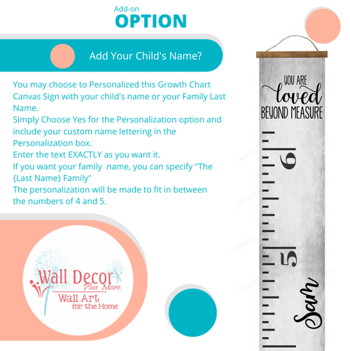 Loved Beyond Measure Gray Canvas Height Ruler Growth Chart Wall Art Sign Optional Personalization
