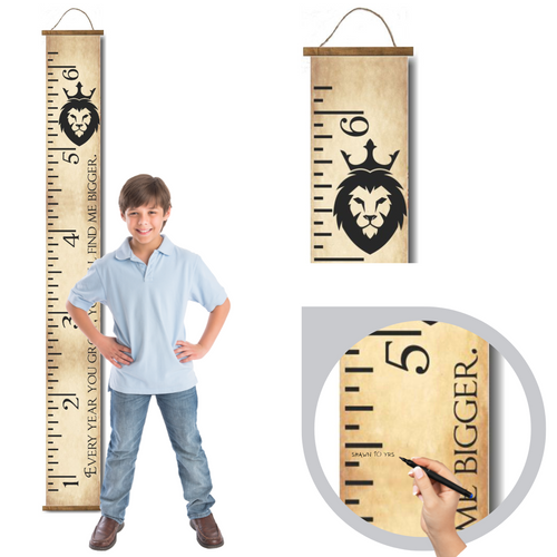 Lion Canvas Growth Chart Sign Baby to Adult Height Ruler Tracker Easy to Write On