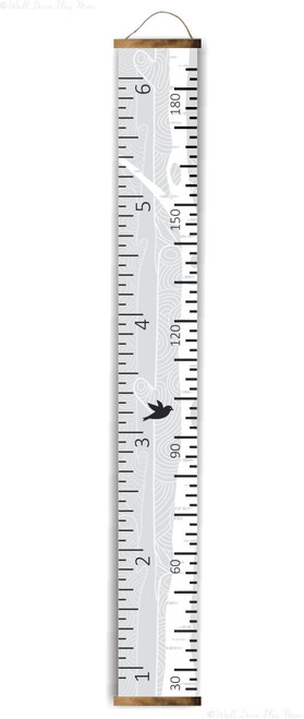 Birch Trees Canvas Growth Chart Sign Baby to Adult Height Ruler Tracker Walnut Wood