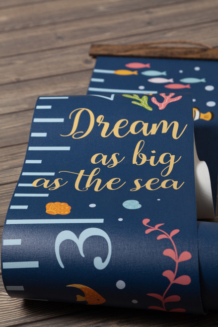 Ocean Canvas Growth Chart Kids Height Ruler Sea Nursery Art easy to roll up