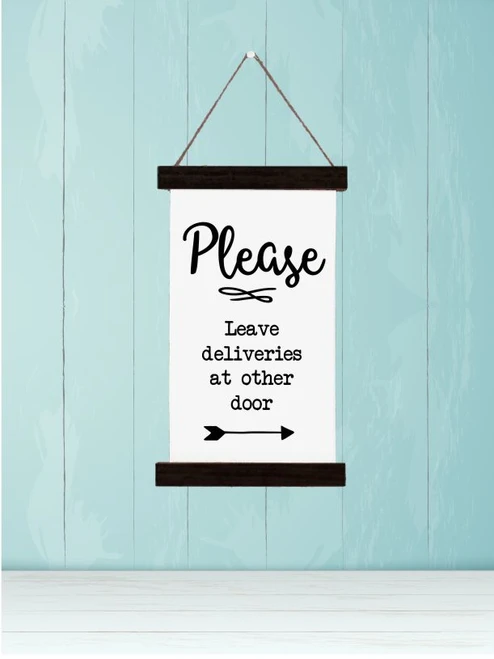 Please Leave Deliveries Custom Text Canvas Sign Wall Art Print Black wood