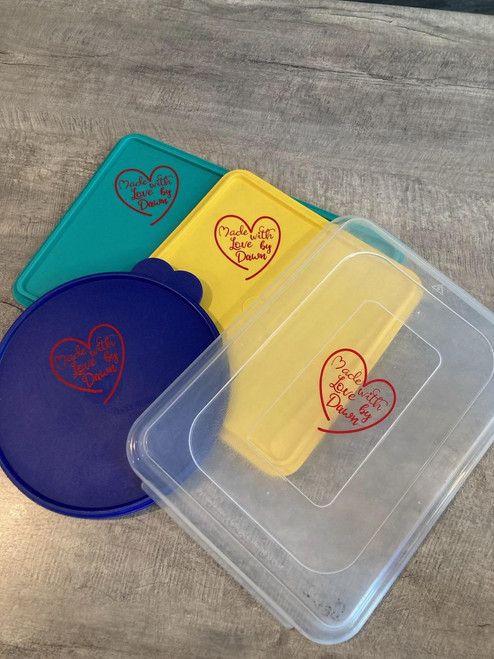 Custom Name Made with Love Decals - Personalize Your Tupperware Lids Red