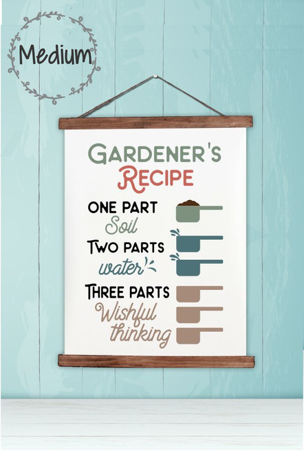 Canvas Print Wall Art Sign - Gardeners Recipe Wall Hanging Home Decor Walnut Wood Medium