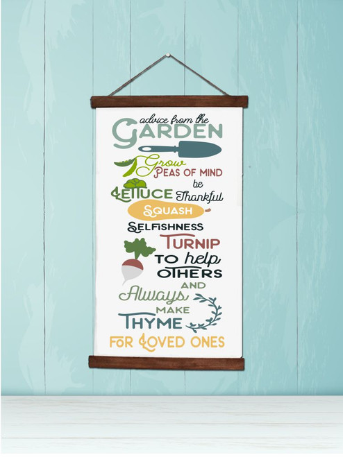 Garden Advice Canvas Print Sign Inspirational Wall Art for Gardeners Walnut Wood 15x26-inch