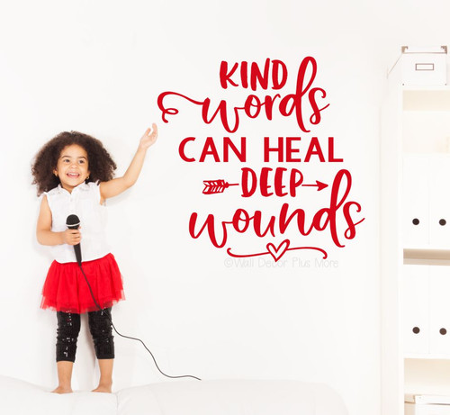 Get Inspired with Wall Decor Sticker: Kind Words Heal Wounds Quote Cherry Red