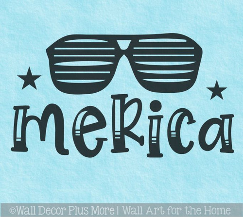 Merica Wall Decal with Sunglasses Art Patriotic Wall Sticker Décor
