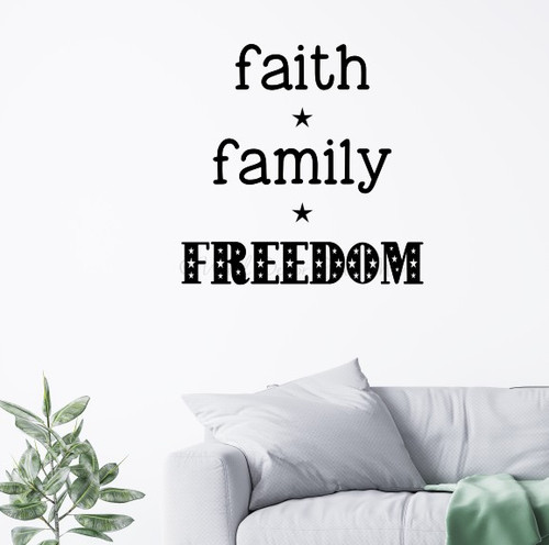 Patriotic Wall Decal - Faith Family Freedom - Military Wall Art Sticker Black