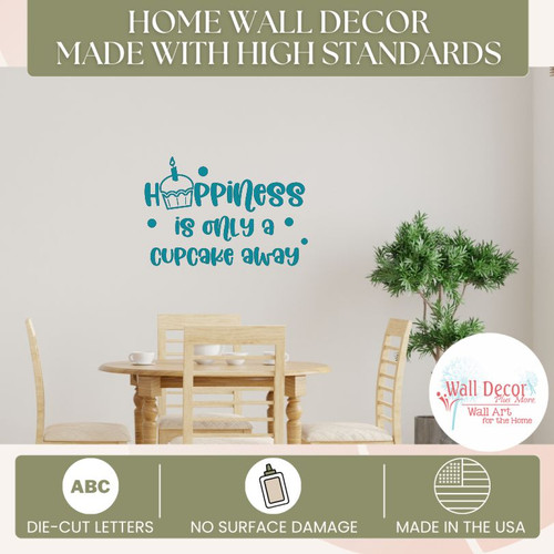 Happiness Is Only Cupcake Away – Wall Decal Art Decor & Quote Sticker High Standards